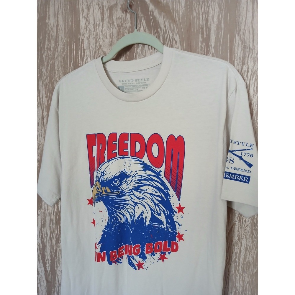Grunt‎ Style FREEDOM IN BEING BOLD T Shirt Mens L Beige Bald Eagle Graphic
